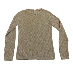 Vintage 70s Romanita Gold Lurex Textured Knit Sweater - Back Buttons Size Small